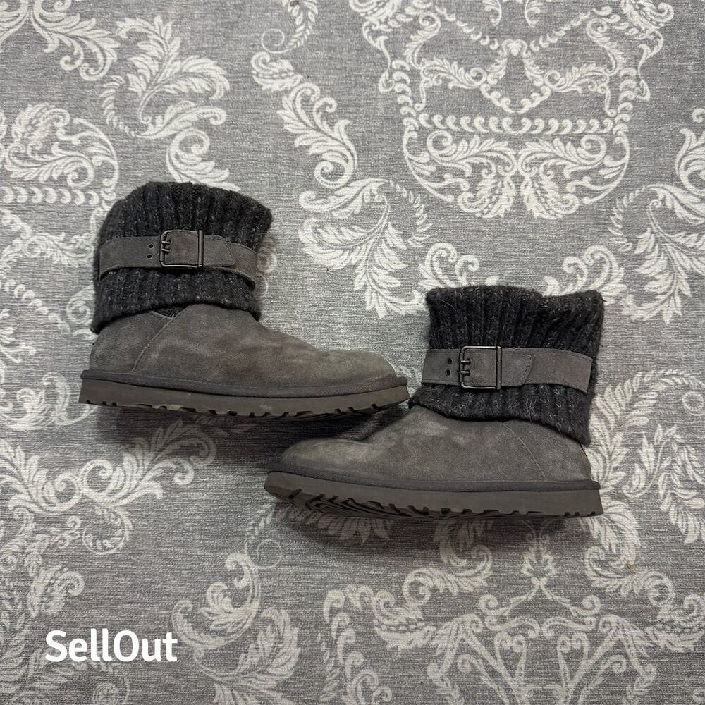 UGG Cambridge Women's Gray Ankle Winter Boots Size 7 Knit Cuff